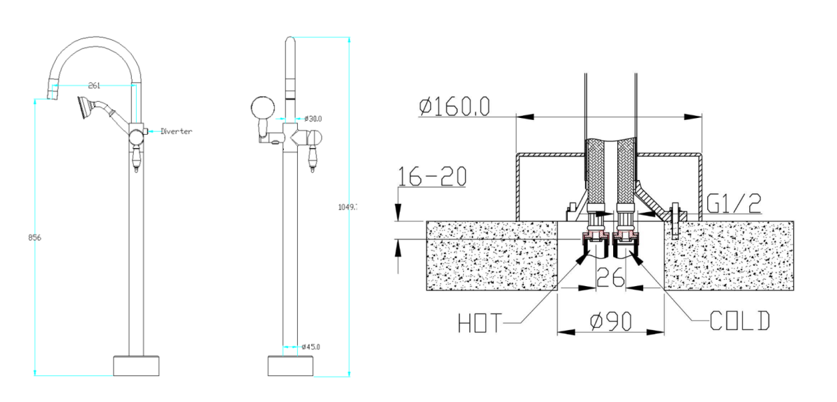Смеситель для ванны напольный Boheme Imperiale Gold Белая керамика 289
