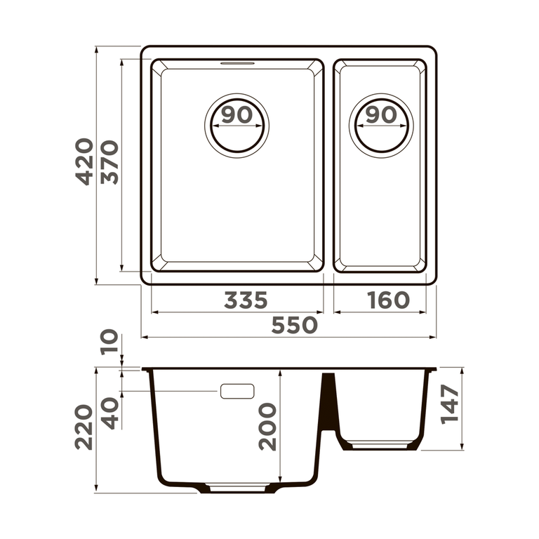 Omoikiri KATA 55-2-U мойка кухонная серый 4993390