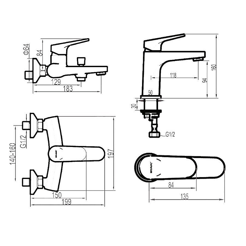 Bravat комплект смесителей F191238CP-SET