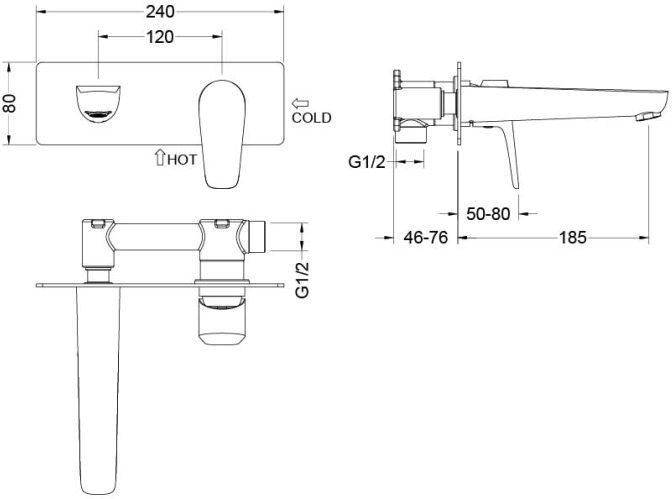 Aquatek Бетта смеситель для раковины настенный (внешняя и скрытая часть) AQ1113CR