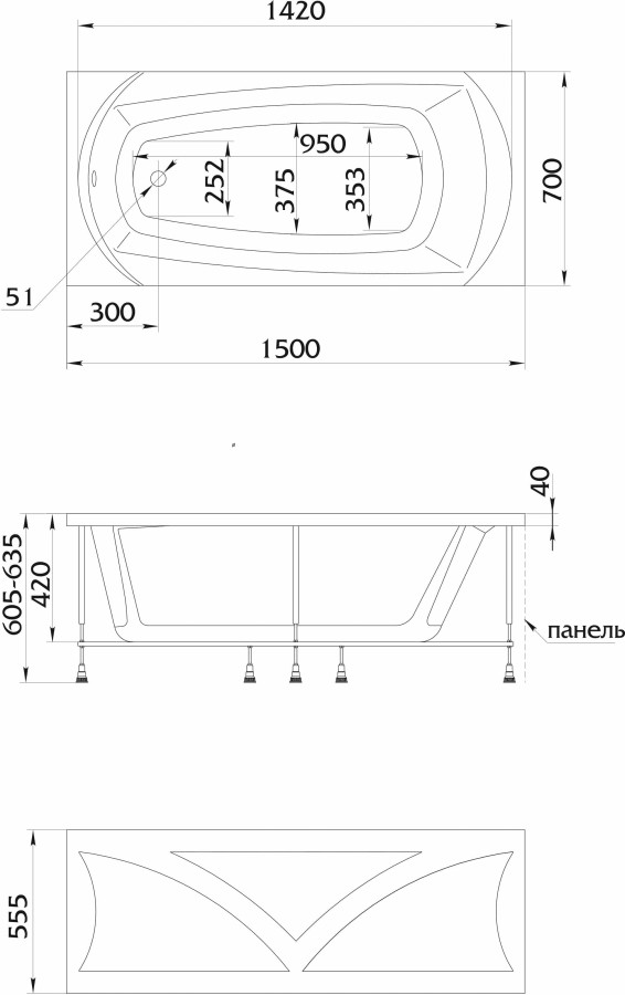 1 Marka Elegance 150*70 ванна акриловая прямоугольная