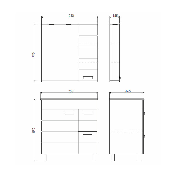 Тумба-умывальник Comforty Модена 75M белая с раковиной Quadro 75 00-00001643CF