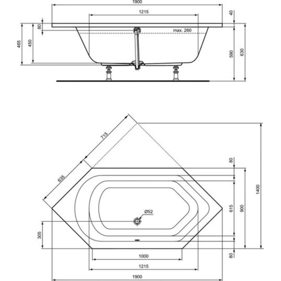 Ideal Standard Hotline ванна акриловая шестиугольная 190х90 K275501