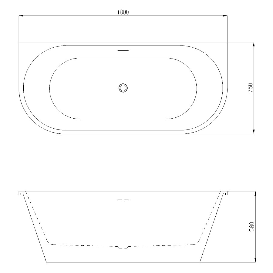 Ванна акриловая Azario ELCON 1800x750x580 пристенная, в комплекте с сифоном и металлической рамой ELC18075