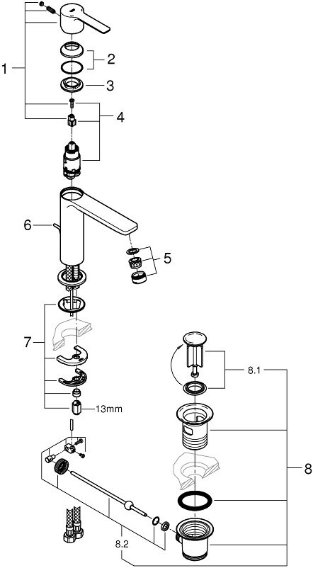 Grohe Lineare New 32114001 смеситель для раковины 28 мм