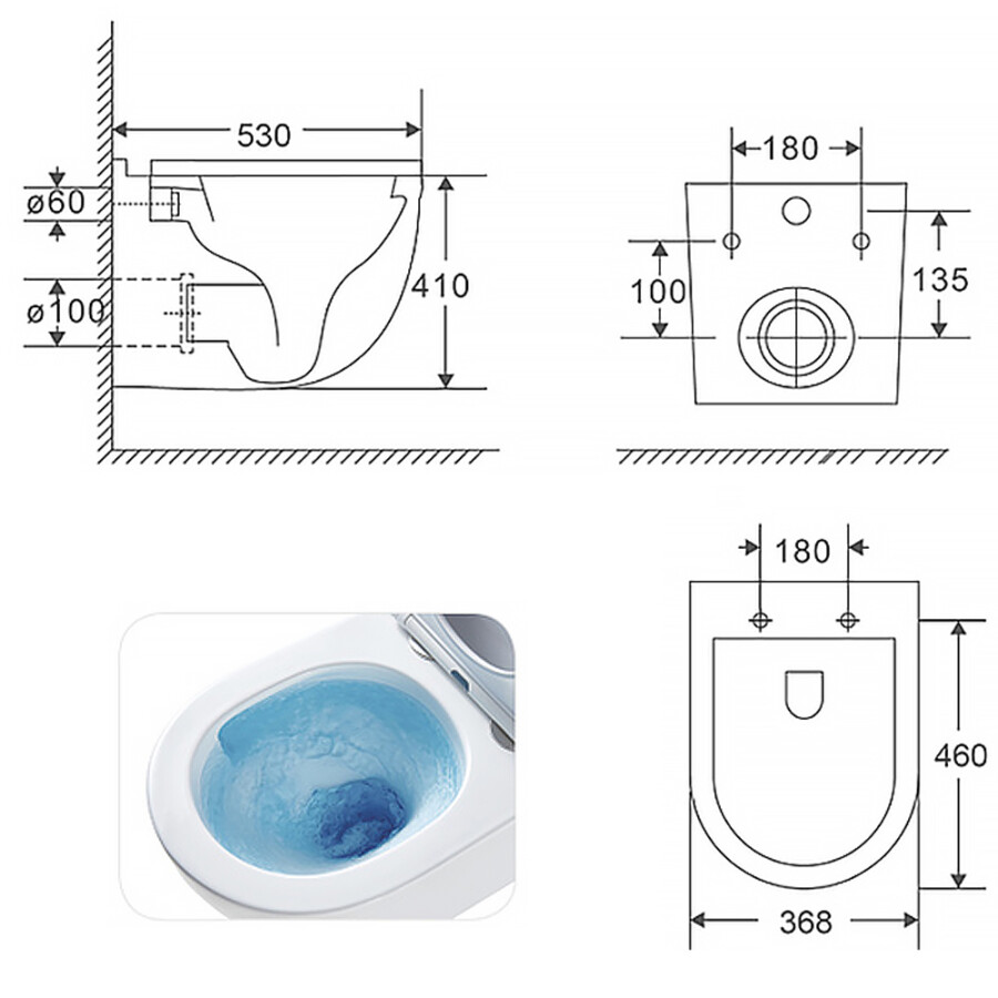 Унитаз подвесной Azario Fora 368х530х410 безободковый "Скрытое Торнадо" быстросъемное микролифт AZ-0017-UQ3