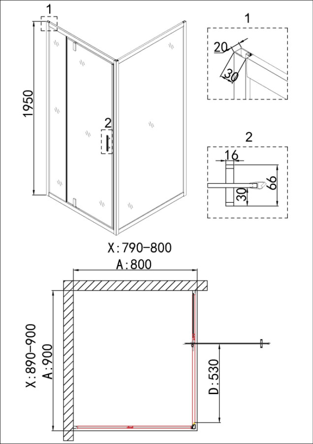 Душевое ограждение Niagara Nova NG-43-9AG-A80G (90х80х195)