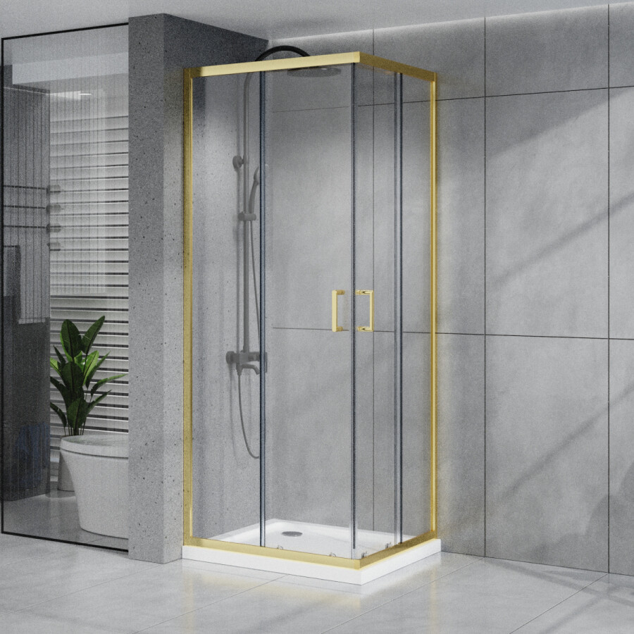 Душевое ограждение Azario Vienna 900х900х1950 прозрачное стекло 6 мм, профиль брашированное золото AZ-R36-90-BGL-CL