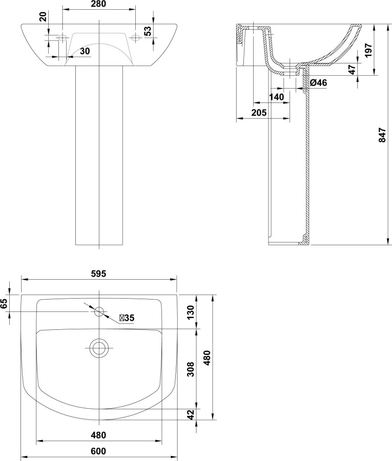 Gala Smart 25040 раковина 60x48 см