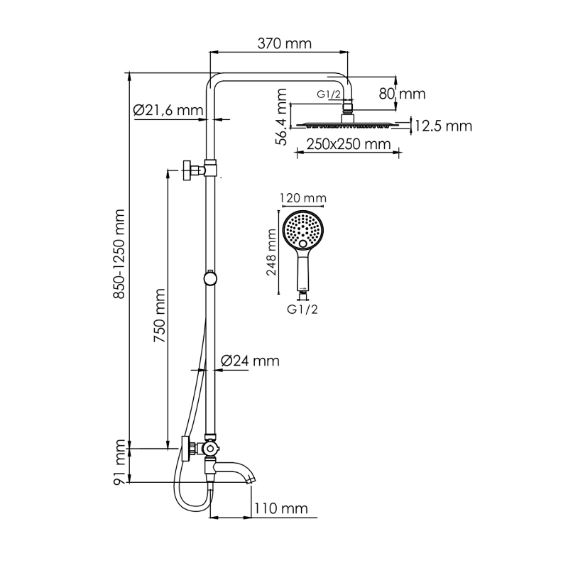 WasserKraft Sauer 7100 душевая система со смесителем A188.256.207.PG Thermo