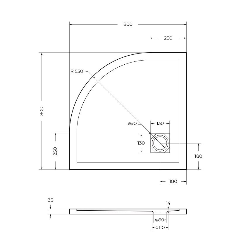 Поддон из искусственного мрамора Belbagno TRAY-MR-UNO-R-80-550-35-W-CR