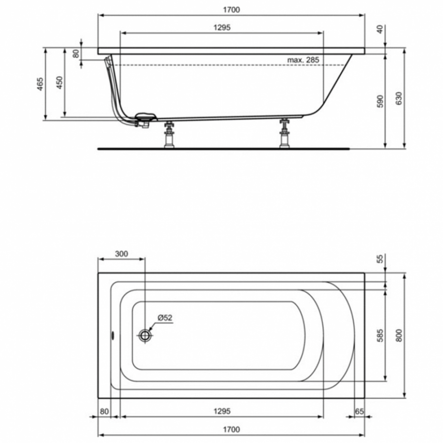 Ideal Standard Hotline ванна акриловая прямоугольная 170х80 K274701