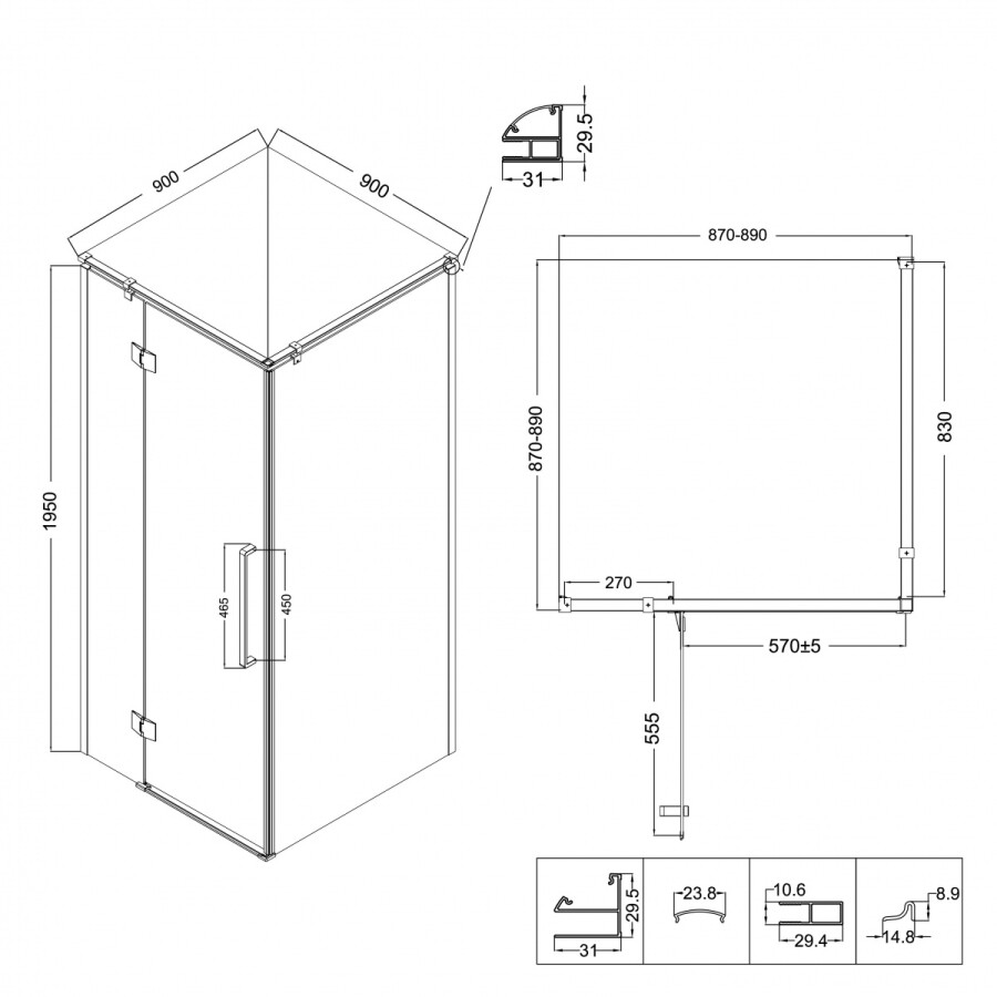 Душевой угол 90x90 Niagara Nova NG 2831-34BLACK