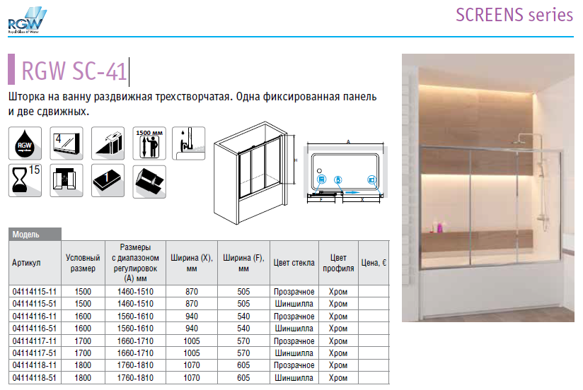 RGW Screens SC-41 04114116-11 160*150 шторка на ванну