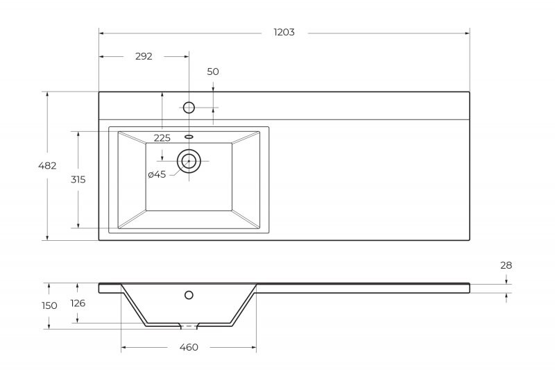 Раковина из литьевого мрамора, левосторонняя BB1200/480-LV-MR-L