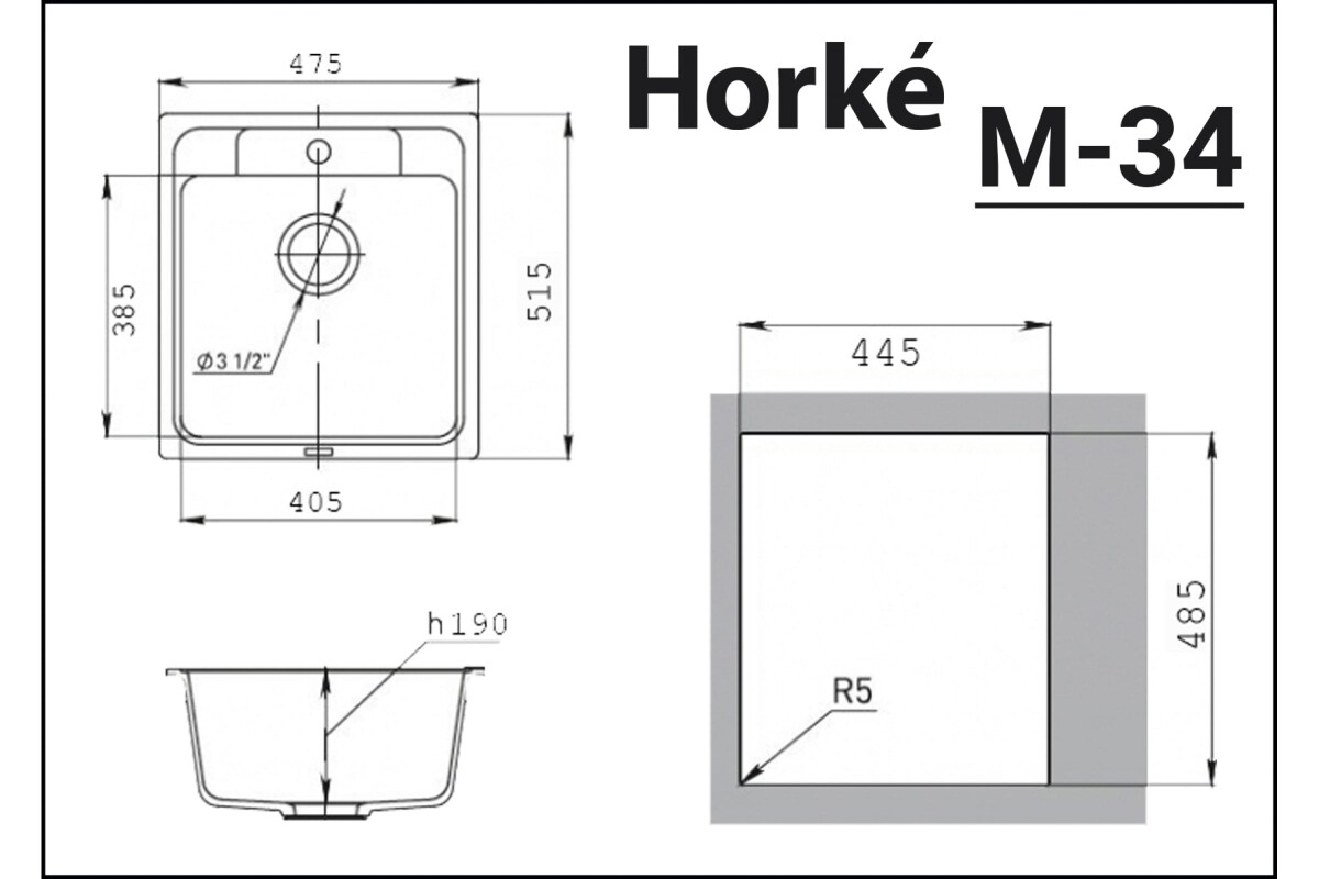 Мойка глянцевая Horke М-34 черный металлик M34W10