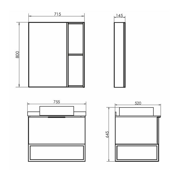 Зеркало-шкаф Comforty Порто-75 дуб дымчатый 00-00009234CF