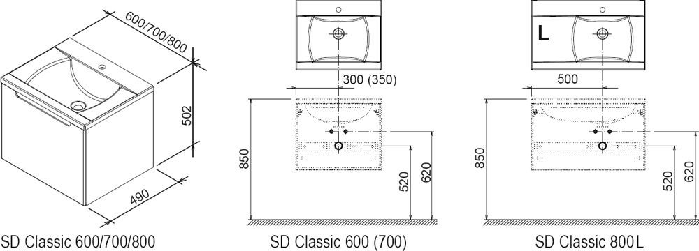 Ravak Classic SD 700 тумба под раковину X000000935 подвесная