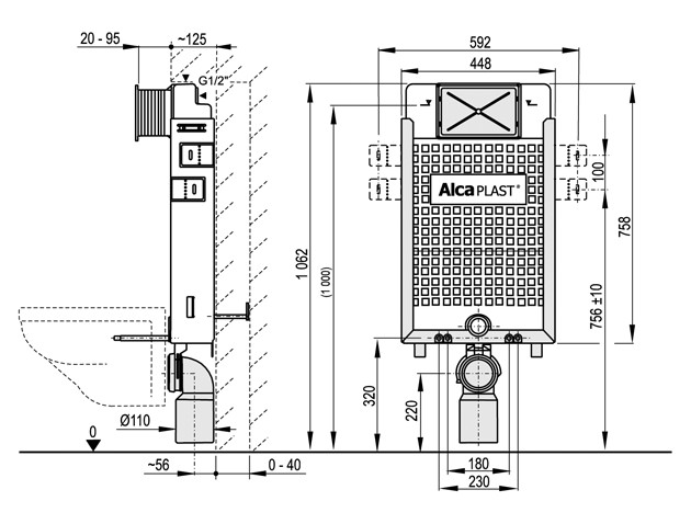 AlcaPlast Renovmodul A115-1000 инсталляция для унитаза