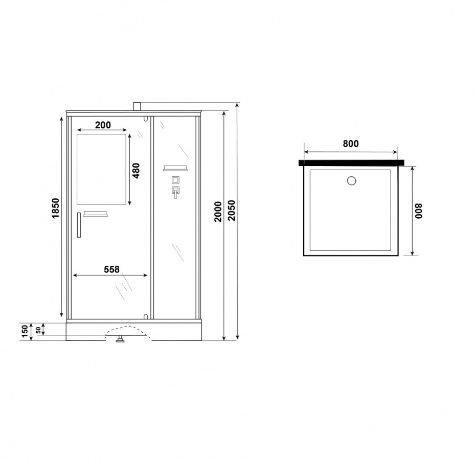 Душевая кабина Niagara Standart ST80/15Q/BL/BK (80х80х200) поддон 15см,распашная,черный,без крыши,3 места