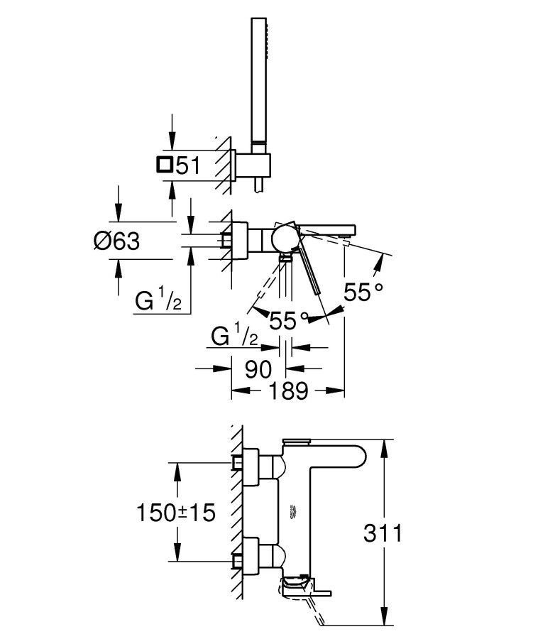 Grohe Plus 33547003 смеситель для ванны хром