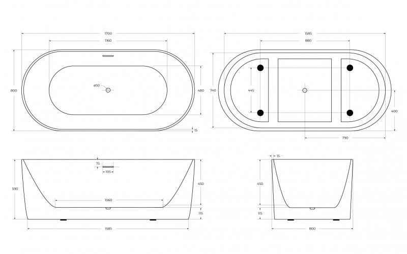 BelBagno BB411-1700-800-MATT Акриловая ванна отдельностоящая овальная матовая