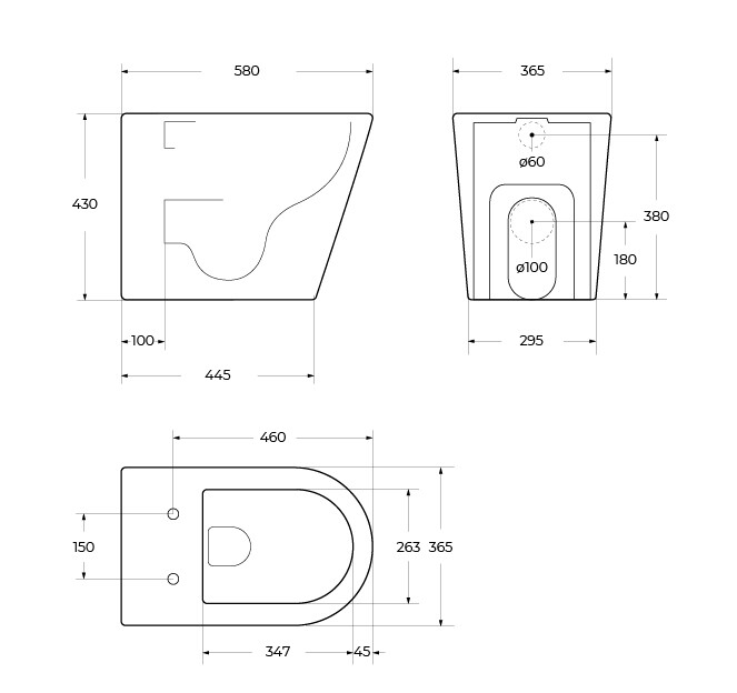 Унитаз приставной безободковый с сиденьем и смывом TORNADO BelBagno FLAY-TOR BB1003CB-TOR/SC