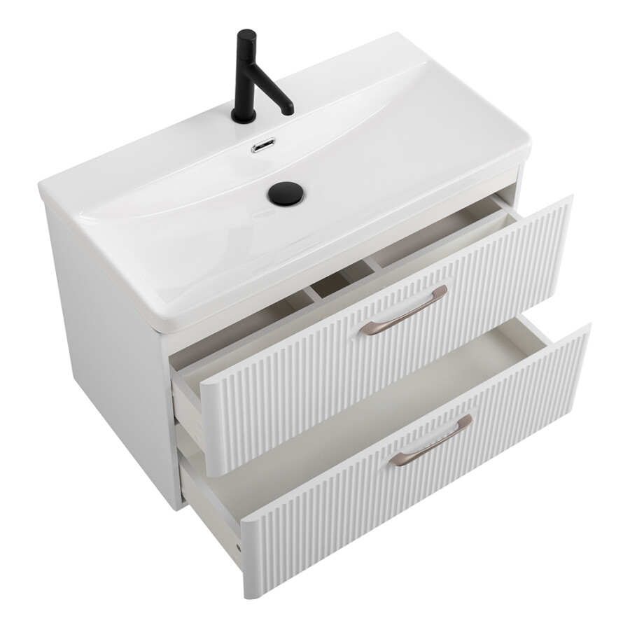 Подвесная тумба с раковиной Belbagno DUE 80 см Белый металлик DUE-800-2C-SO-BM-P BB-8076-3-80