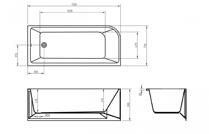 BelBagno BB712-1700-730-R Акриловая ванна пристенная, прямоугольная правосторонняя