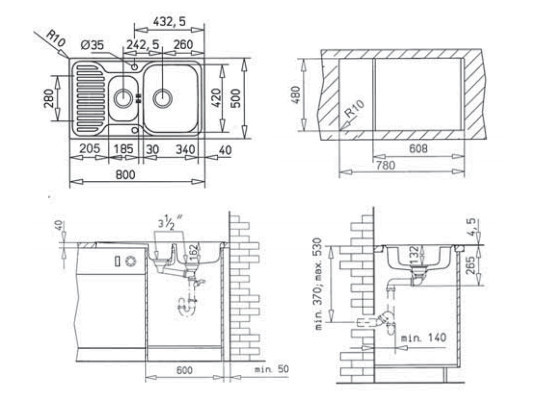 Мойка Teka Princess 1 1/2B 1/2D PA780P3001 нержавеющая сталь полированная 80x50 см