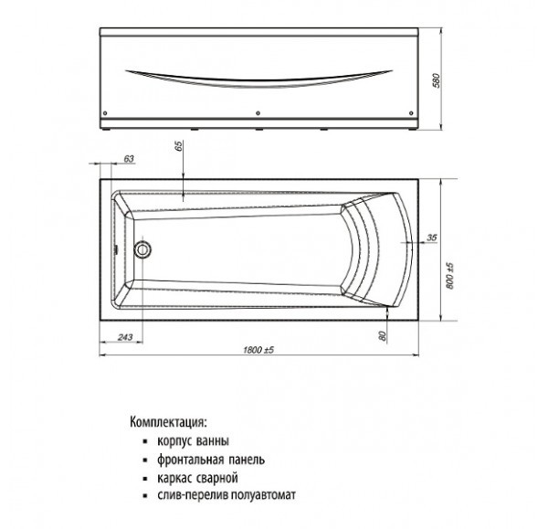 Mirsant Premium Ривьера 180*80 ванна акриловая прямоугольная УТ000062542