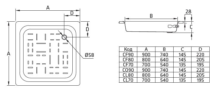 BLB CF90 90*90*13 душевой поддон стальной