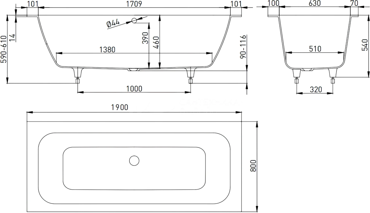 Salini Orlanda Axis ванна прямоугольная 190х80 103211G