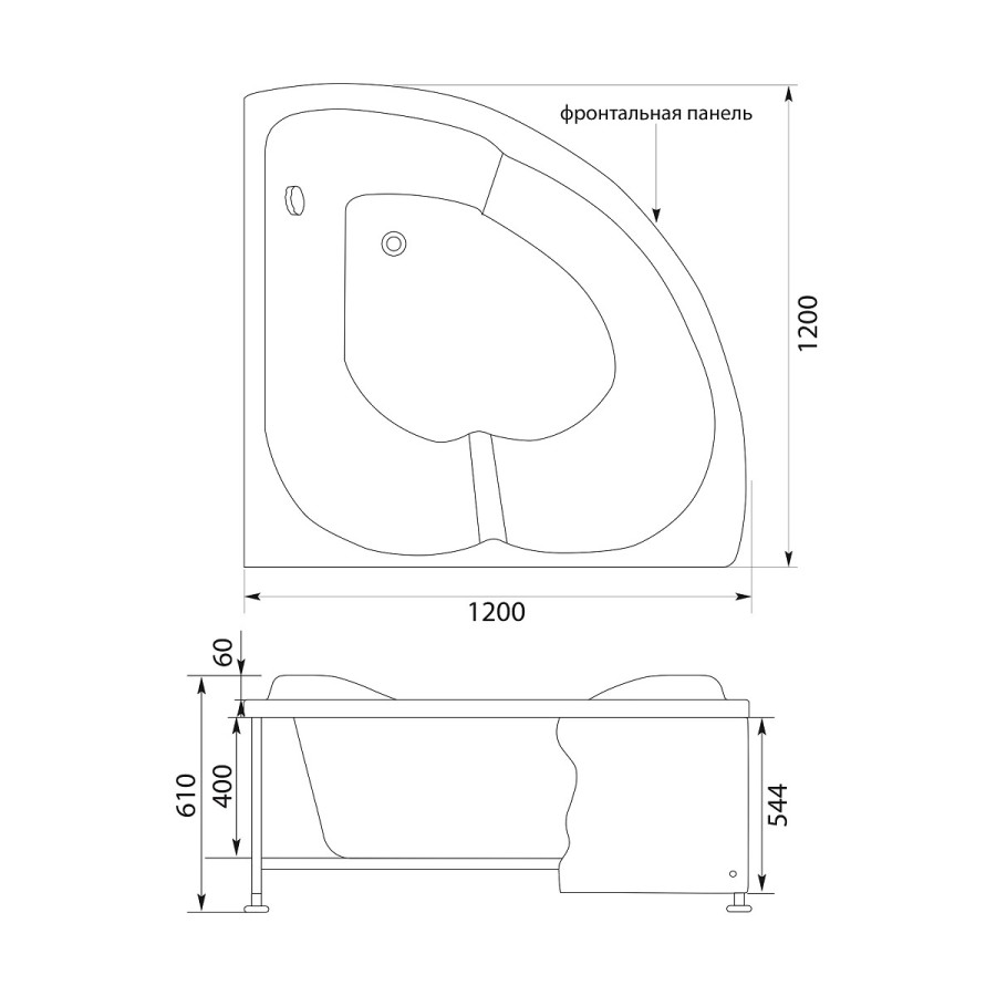 Aquanet Fregate 120*120 ванна акриловая угловая с каркасом 00205488