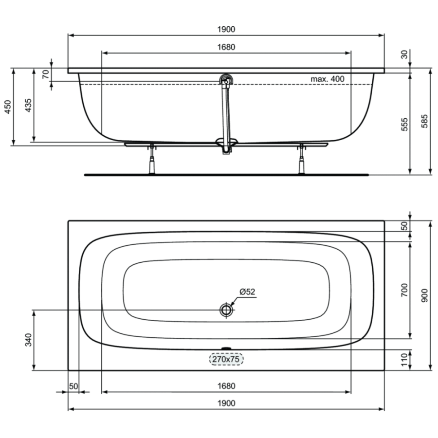 Ideal Standard i.life ванна акриловая прямоугольная 190х90 T476501