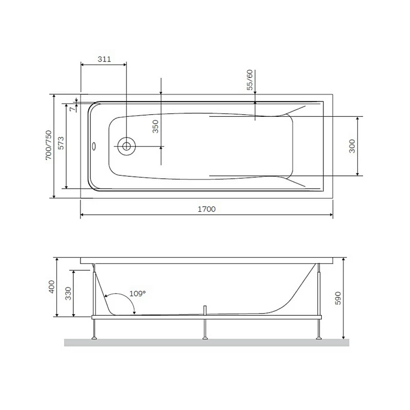 Am.Pm Gem ванна акриловая 170х75 см W90A-170-075W-A