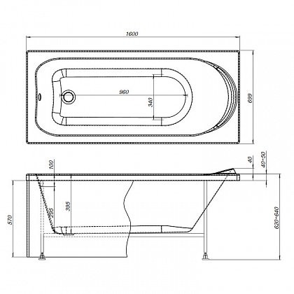 Aquanet Nord 160*70 ванна акриловая с каркасом 00205533