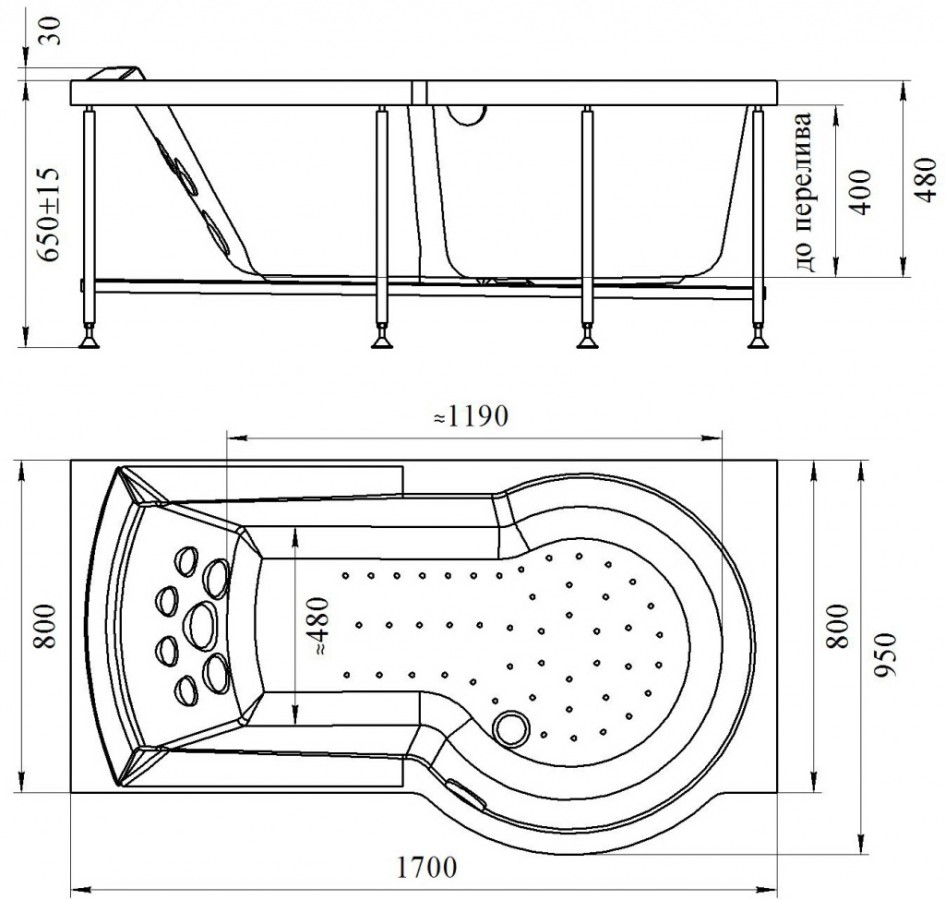 Radomir Валенсия Комфорт White 170x95 см ванна акриловая с гидромассажем асимметричная белая правая-левая