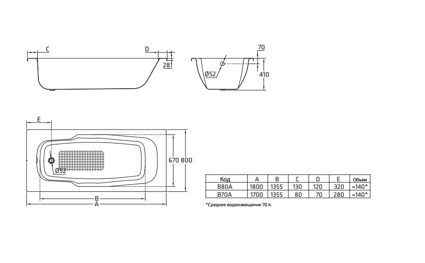 BLB Atlantica HG 180*80 ванна стальная уплотненная