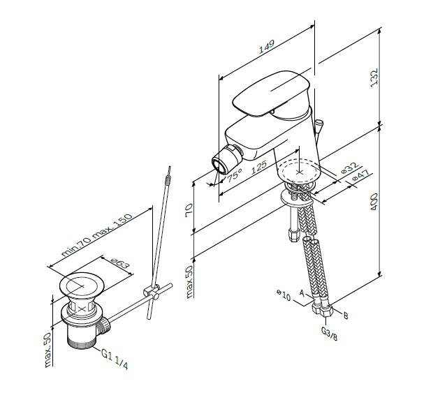 Am.Pm Spirit V2.1 F71A83100 смеситель для биде с донным клапаном