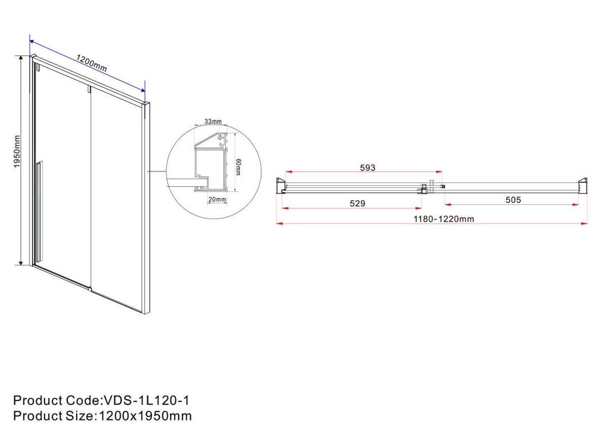 Vincea Lugano душевая дверь VDS-1L120CGB-1 черный профиль, тонированное