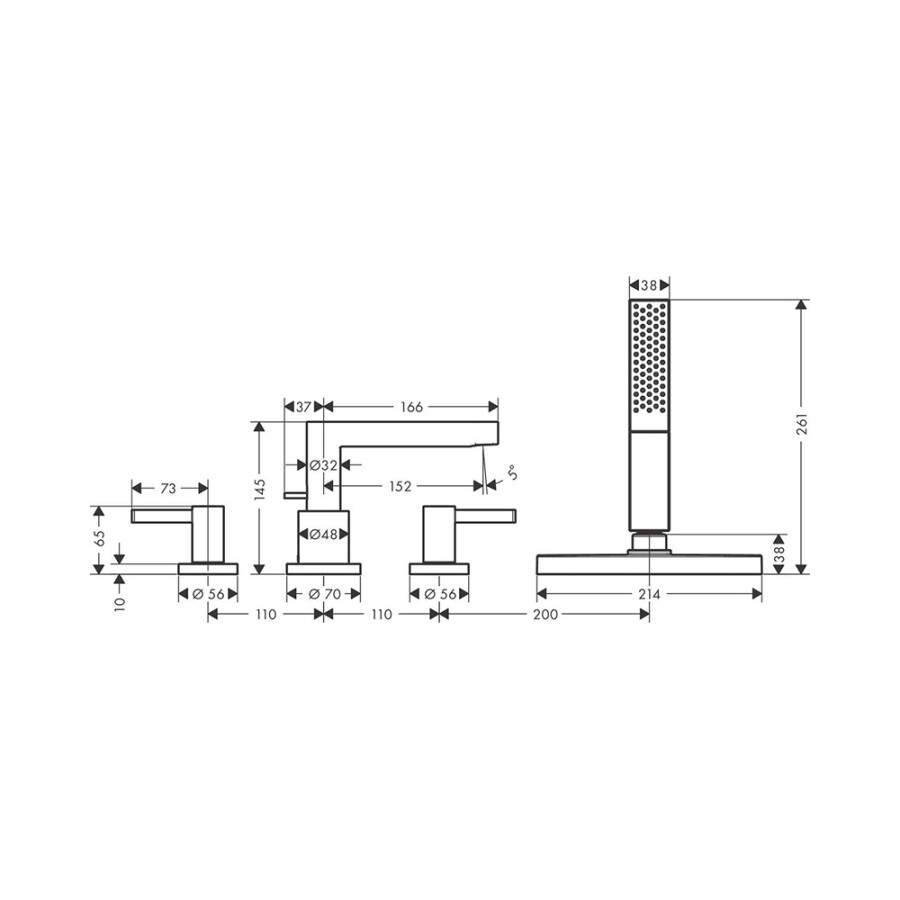 Hansgrohe Finoris Смеситель на край ванны на 4 отверстия с sBox белый матовый 76444700