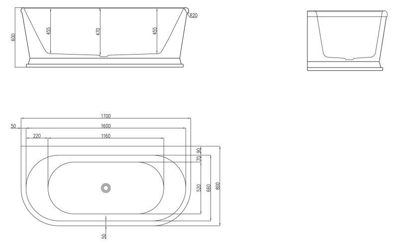 BelBagno BB408-1700-800 170*80 ванна акриловая овальная