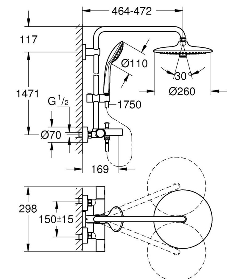 Grohe Euphoria System 260 EPH 27475001 Душевая система с изливом