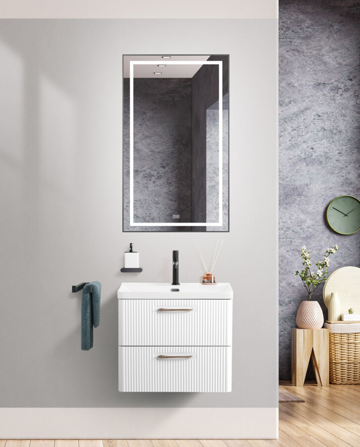 Подвесная тумба с раковиной Belbagno DUE 60 см. Bianco Lucido, DUE-600-2C-SO-BL-P BB-8076-3-60