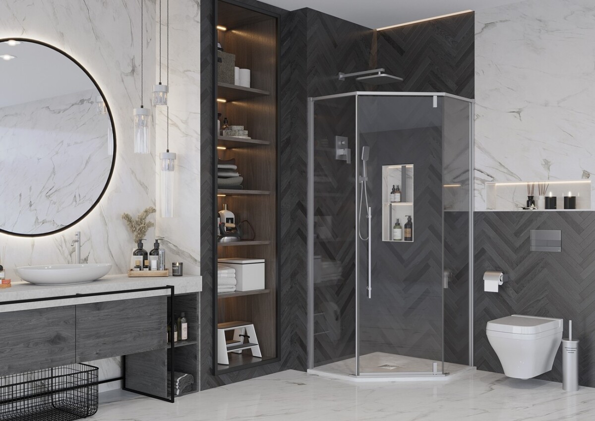 Душевое ограждение Ambassador Ritz 112011102 (90х90х200) трапеция,хром,стекло прозрачное,распашная,1 место