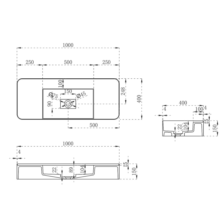 Vincea Solid Surface раковина 100х40 см подвесная VWB-6S380MW