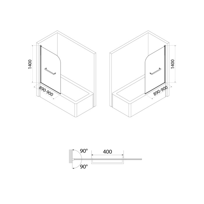 Iddis Ray RAY6CS9i90 90*140 шторка на ванну