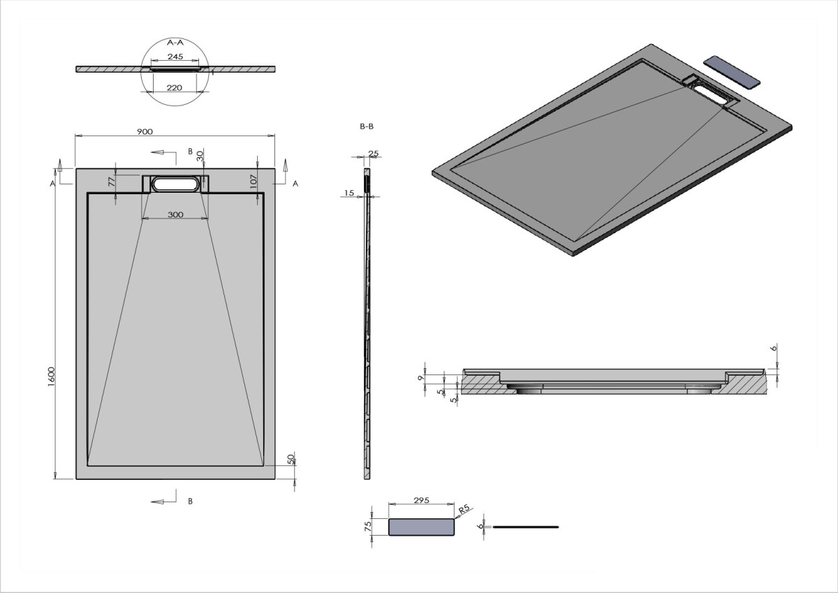 Vincea душевой поддон VST-4SRL9016W 160х90 из камня белый матовый