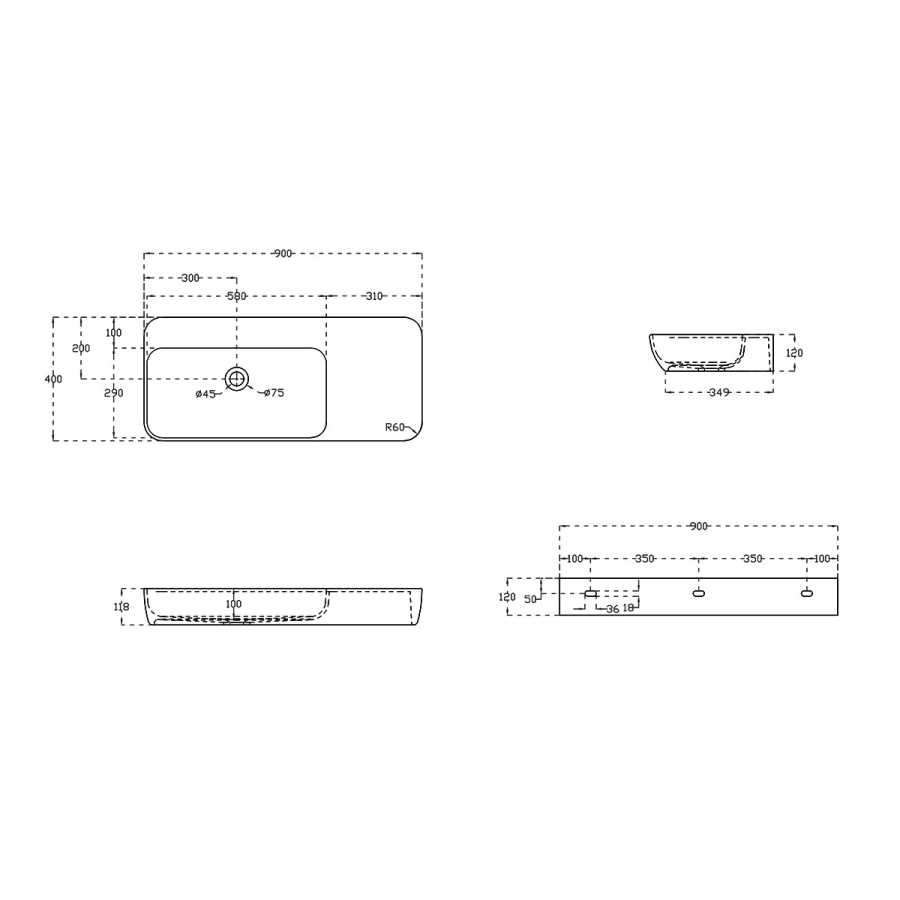 Vincea Solid Surface раковина 90х40 см подвесная VWB-6S590MW